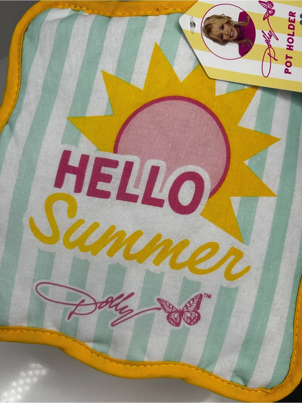 NWT Dolly Parton summer yellow pink stripe pot holder